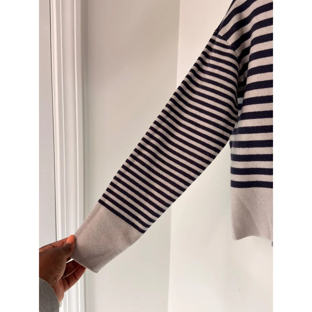 Maeve Sweater Mock Neck Sweater Tan Blue Striped Casual Knit‎ Stretch Cozy XXS